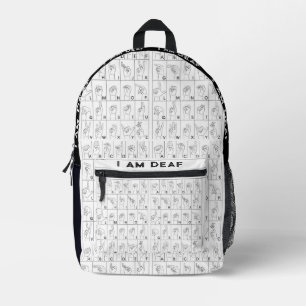 Sac À Dos Imprimé ASL American Sign Language I Am Sourd Backpack