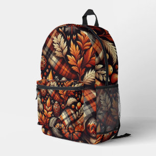 Sac À Dos Imprimé Automne Plaid Feuilles Orange Noir Beige