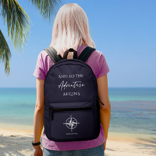 Sac À Dos Imprimé Aventure commence Dark Blue Voyage personnalisé