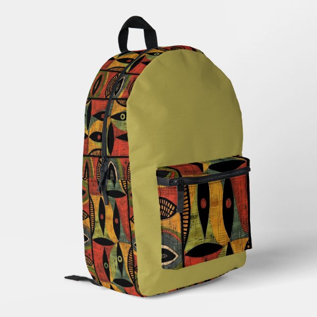 Sac À Dos Imprimé Aztec, motif africain olive (Coin arrière gauche)