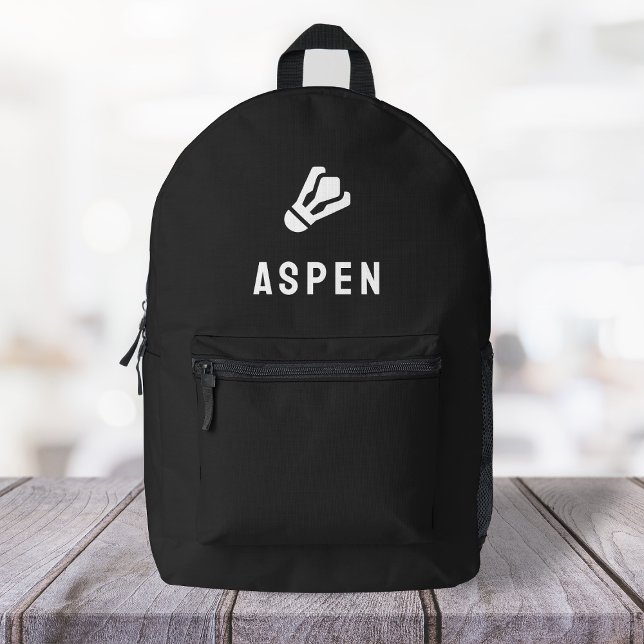 Sac À Dos Imprimé Badminton Shuttlecock Modern Black Nom (Créateur téléchargé)