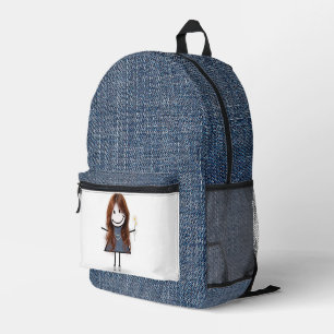 Sac À Dos Imprimé Baguette Figure Girl avec marguerites et Denim ble