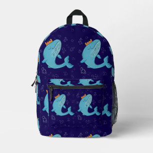 Sac À Dos Imprimé Baleine Roi avec Couronne   Art Populaire Océaniqu