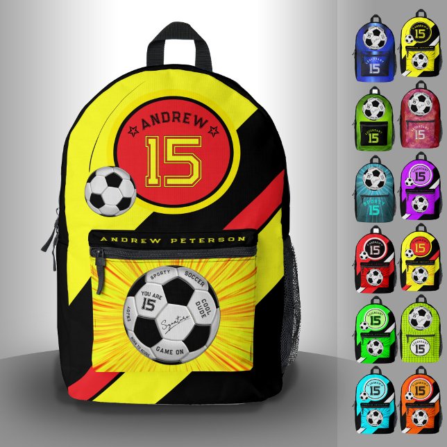 Sac À Dos Imprimé Balle de foot moderne jaune jalon éditable (Créateur téléchargé)
