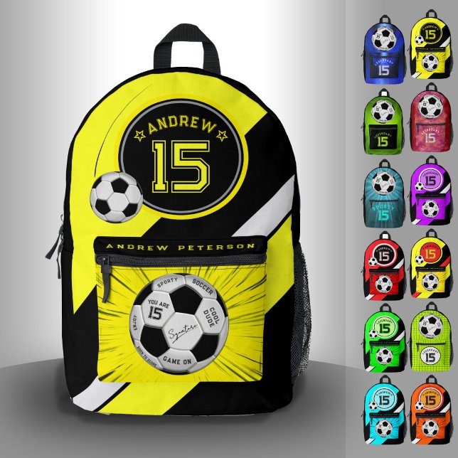 Sac À Dos Imprimé Balle de foot moderne jaune jalon éditable (Créateur téléchargé)