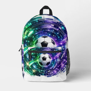 Sac À Dos Imprimé Balle de Football Futuriste Vert Violet Lumineux
