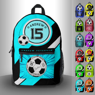 Sac À Dos Imprimé Ballon de Football Moderne Bleu Turquoise Editable