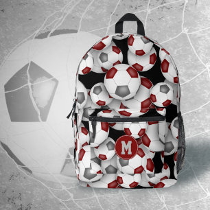 Sac À Dos Imprimé Ballons de football gris bordeaux monogrammes d'at