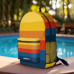 Sac À Dos Imprimé Bandes de coucher de soleil rétroactives avec nom<br><div class="desc">Rugby Stripes - Un motif preppy avec des rayures audacieuses et un nom. Si votre art doit encore être ajusté,  cliquez sur le bouton Personnaliser. Cela vous mènera à un espace design où vous pouvez déplacer les choses et même changer de couleurs !</div>