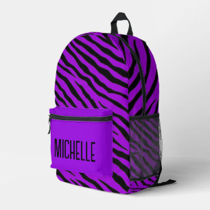 Sac À Dos Imprimé Bandes de zèbre violet et noir Personnalisées
