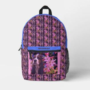 Sac À Dos Imprimé Basset Hound Fleurs de marionnettes personnalisées