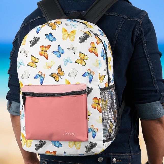 Sac À Dos Imprimé Beau Motif papillon avec nom rose (Créateur téléchargé)