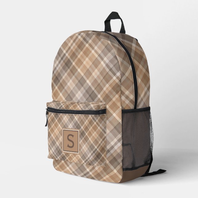 Sac À Dos Imprimé Beige Brown neutre Taupe Plaid En vichy Motif (Coin arrière droit)