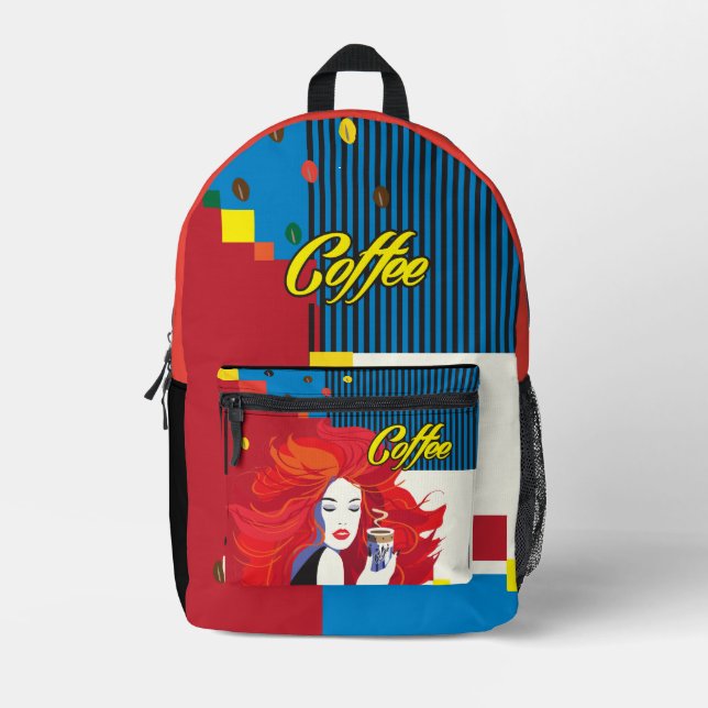 Sac À Dos Imprimé "Belle Femme de mode avec Café Cup" Pop Art (Recto)