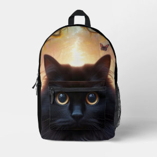Sac À Dos Imprimé Belle Fluffy Chat Noir avec yeux or