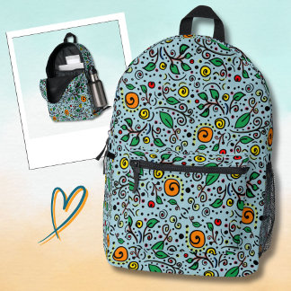 Sac À Dos Imprimé Berry Motif à fleurs orange Swirl Turquoise -