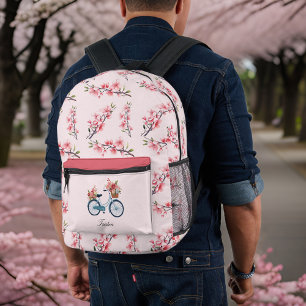 Sac À Dos Imprimé Bicyclette bleu rose Sakura Cerry Blossoms Monogra