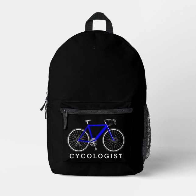 Sac À Dos Imprimé Bicyclette Bleue Avec Texte Cycologue (Recto)