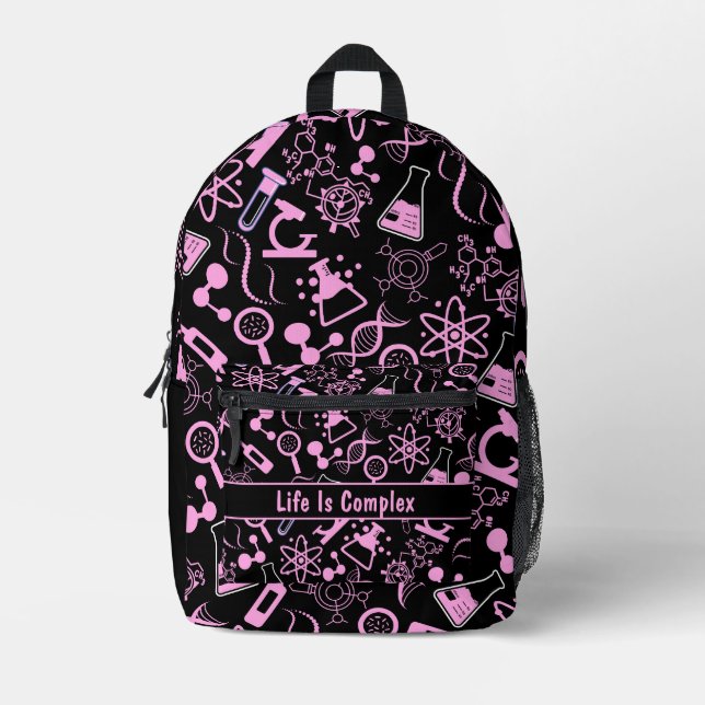 Sac À Dos Imprimé biochimie moderne noir rose vie complexe (Recto)