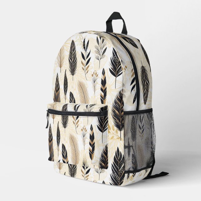 Sac À Dos Imprimé Black and Gold Feather Printed Backpack (Coin arrière droit)