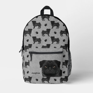Sac À Dos Imprimé Black Carlin Chien Mops Design Motif Avec Nom Grey