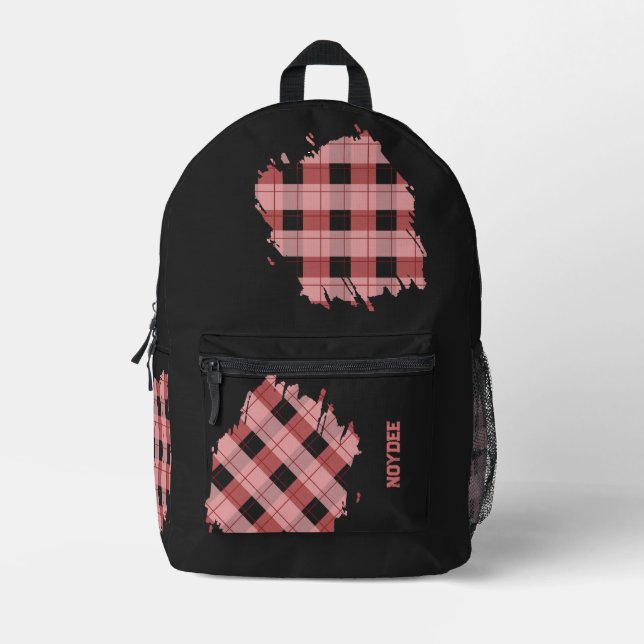 Sac À Dos Imprimé Black, Pink Plaid Patches, Name  (Recto)