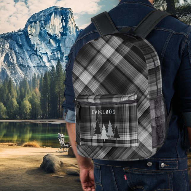 Sac À Dos Imprimé Black Plaid Pine Forest Backpack (Créateur téléchargé)