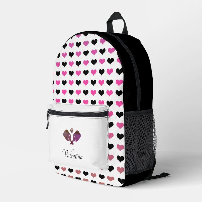 Sac À Dos Imprimé Black White Rose Hearts Motif Modern Pickleball (Coin arrière droit)