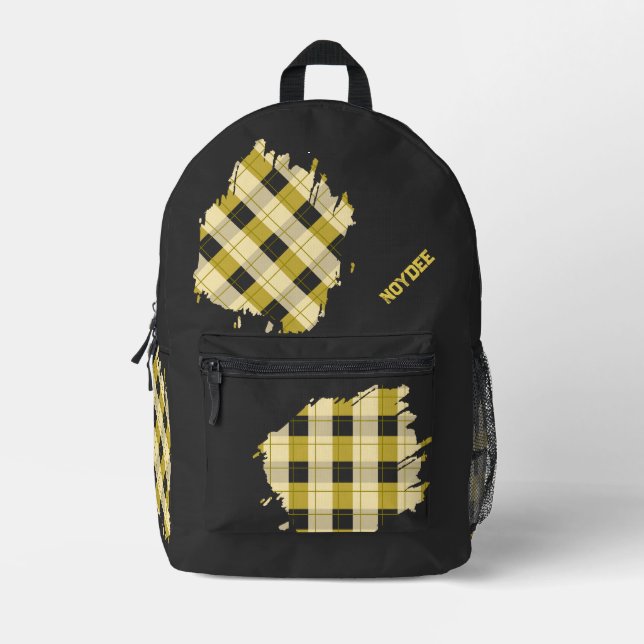 Sac À Dos Imprimé Black, Yellow Plaid Patches, Name  (Recto)