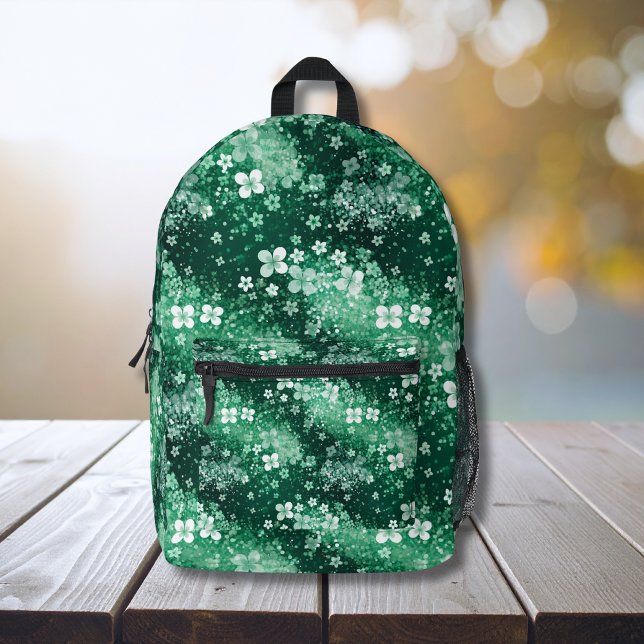 Sac À Dos Imprimé Blancs Trèfles Verts Chic & Points sur Fond Vert F (Créateur téléchargé)