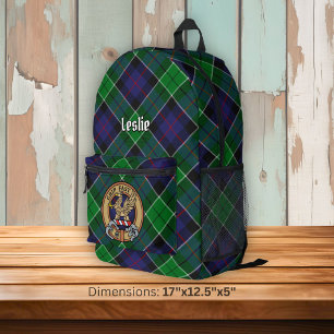 Sac À Dos Imprimé Blason de Clan Leslie sur tartan de chasse
