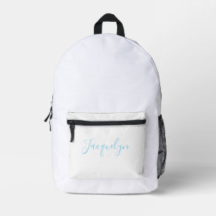 Sac À Dos Imprimé Bleu Blanc Plaine Élégant Moderne Calligraphie Nom