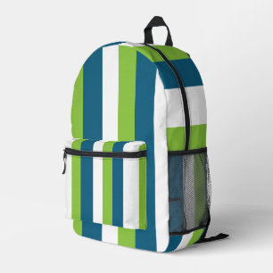 Sac À Dos Imprimé Bleu Blanc Vert Frappes Verticales