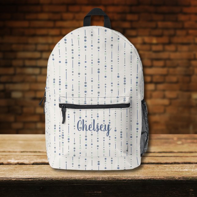 Sac À Dos Imprimé Bleu Cute Bleu Vertical Stripes Nom du monogramme (Créateur téléchargé)