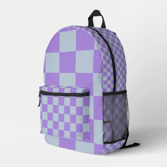 Sac À Dos Imprimé Bleu doux et À damiers lavande (Coin arrière droit)