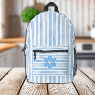 Sac À Dos Imprimé Bleu et blanc Aquarelle rayures Fleur Monogramme