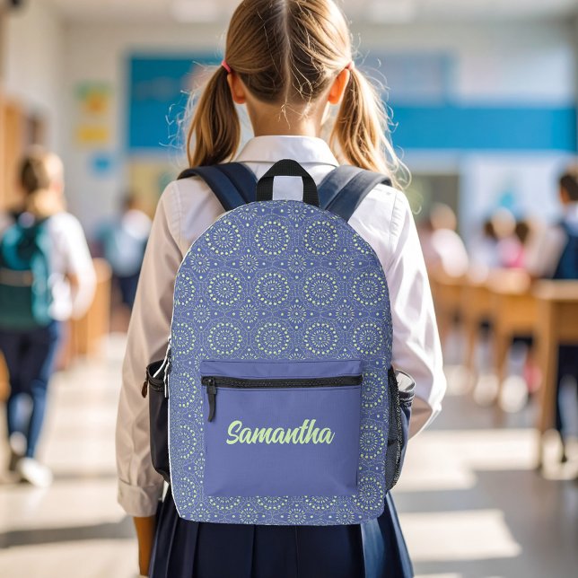 Sac À Dos Imprimé Bleu et Vert Moderne Personnalisé (Blue and green cool pattern personalized backpack.)