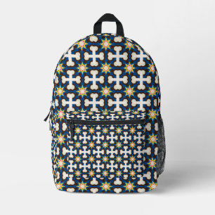 Sac À Dos Imprimé Bleu marine Crème Motif Géométrique en Étoile