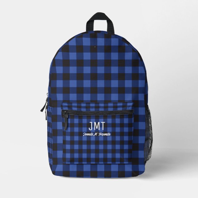 Sac À Dos Imprimé Bleu Monogramme Buffalo Plaid (Recto)