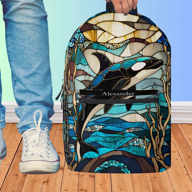 Sac À Dos Imprimé Bleu Noir Blanc Orka Baleine Stain Verre (Créateur téléchargé)