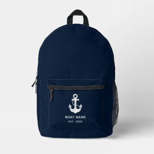 Sac À Dos Imprimé Bleu Nuit Marin Nom de Bateau Personnalisé