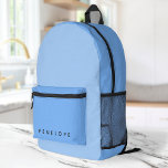 Sac À Dos Imprimé Bleu Pastel souple Bloc de couleur moderne Monogra<br><div class="desc">Un design minimaliste monogramme avec un arrière - plan bleu pastel à deux tons. Le texte peut facilement être customisé pour un design aussi unique que vous êtes !</div>