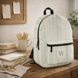 Sac À Dos Imprimé Bleu Poussiéreux Initial Neutre Rayure Rustique Fe
