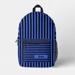 Sac À Dos Imprimé Bleu Royal Noir Vintage Rayé Nom