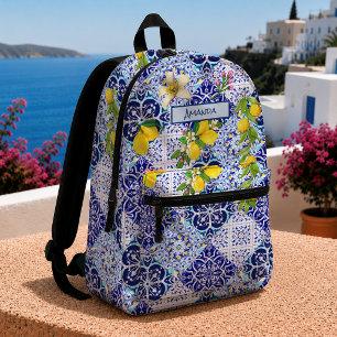 Sac À Dos Imprimé Bleu sicilien carreaux céramiques d'agrumes médite
