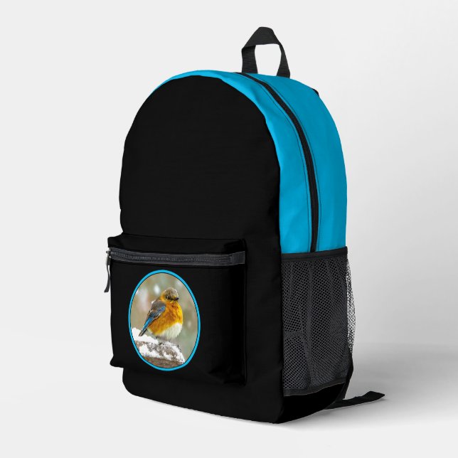 Sac À Dos Imprimé Bleuet de l'Est en neige - Photo originale (Coin arrière droit)