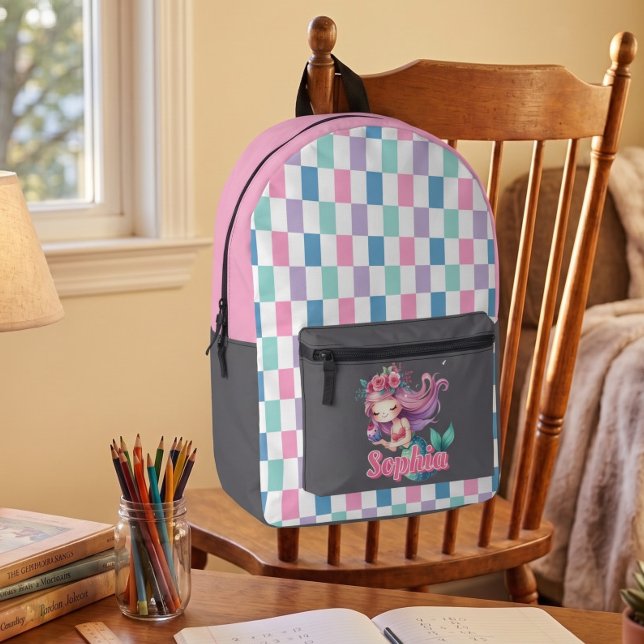 Sac À Dos Imprimé Blocs de sirène motif nom rose  (Créateur téléchargé)
