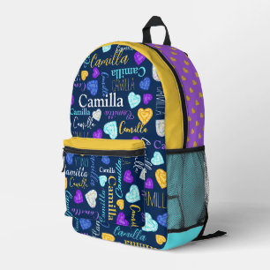 Sac À Dos Imprimé Blue aqua jaune losange nom personnalisé partout