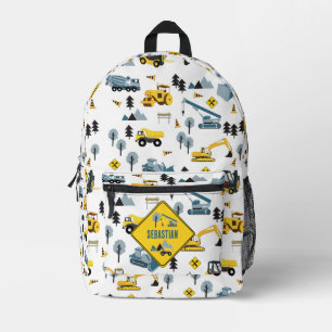Sac À Dos Imprimé Blue Construction Camions & Site Theme Boys Nom