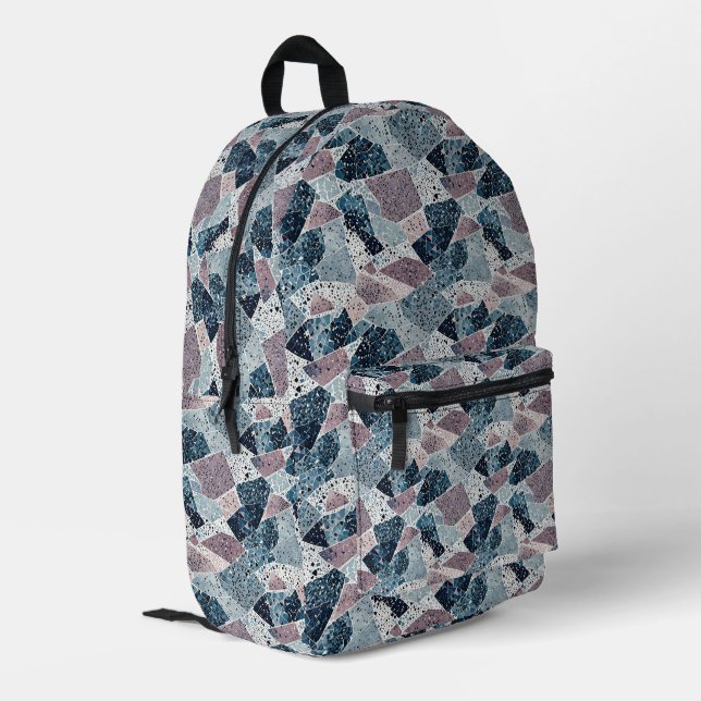 Sac À Dos Imprimé Blue et Mauve Abstrait Terrazzo Design (Coin arrière gauche)